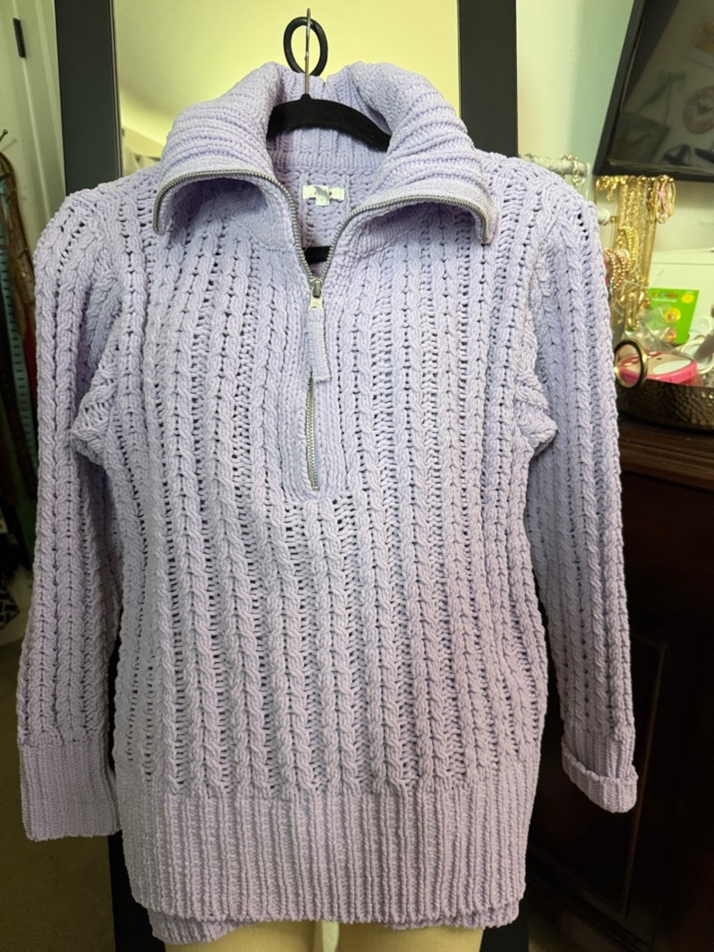 Light Lavender Half-Zip Cable Knit Women's Sweater by Aerie- size XXS